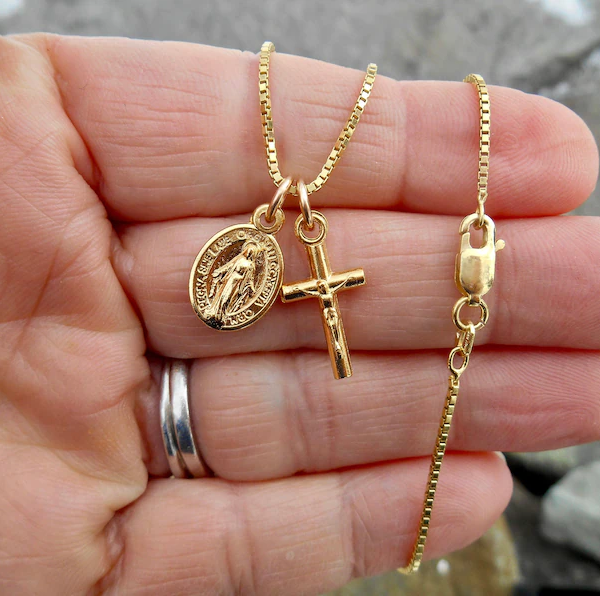 1/2" Gold Miraculous Medal Necklace