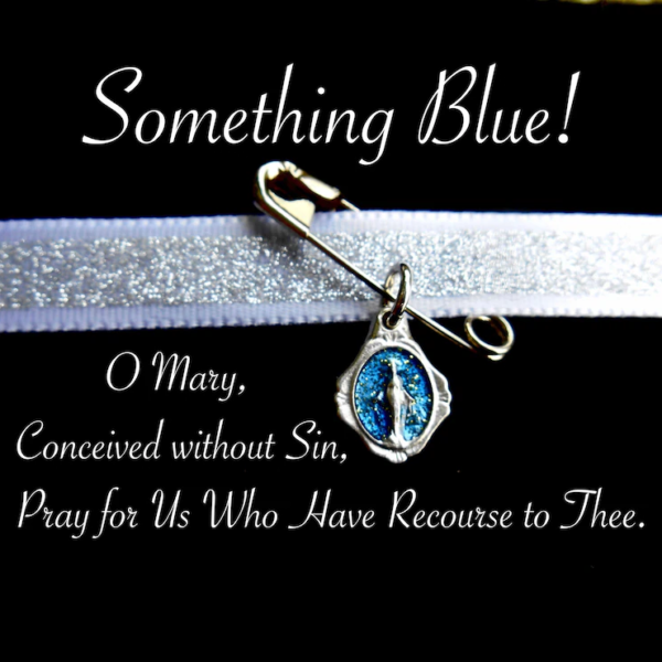 Miraculous Medal Blue Enamel Bridal Pin