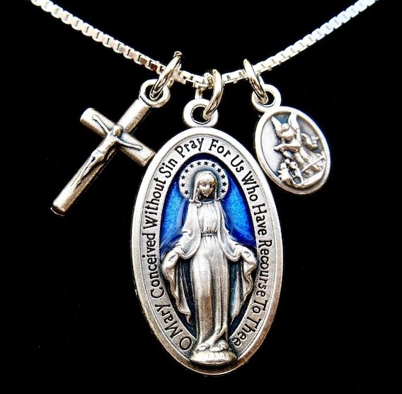 Blue Miraculous Medal Necklace