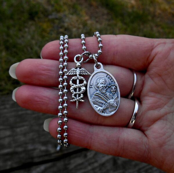 Saint Luke and Caduceus Charm Necklace