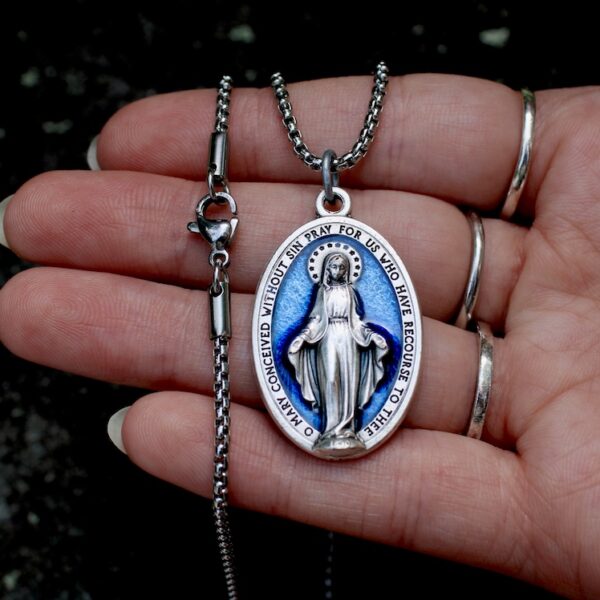 Blue Miraculous Medal Necklace