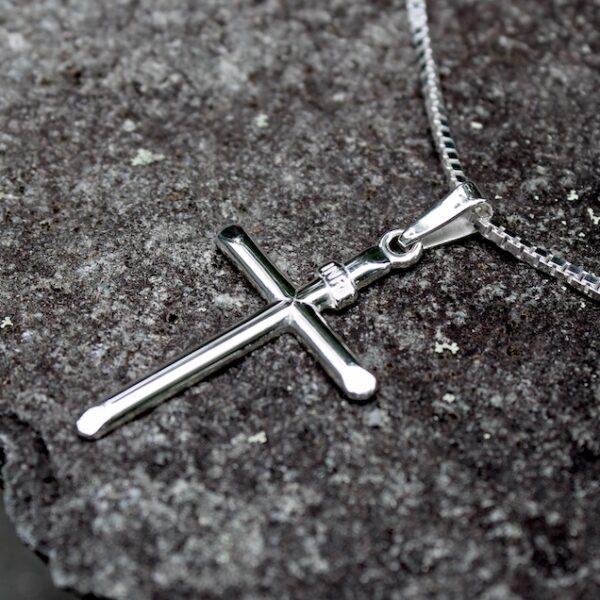 Mens Minimalist Sterling Silver Cross Pendant