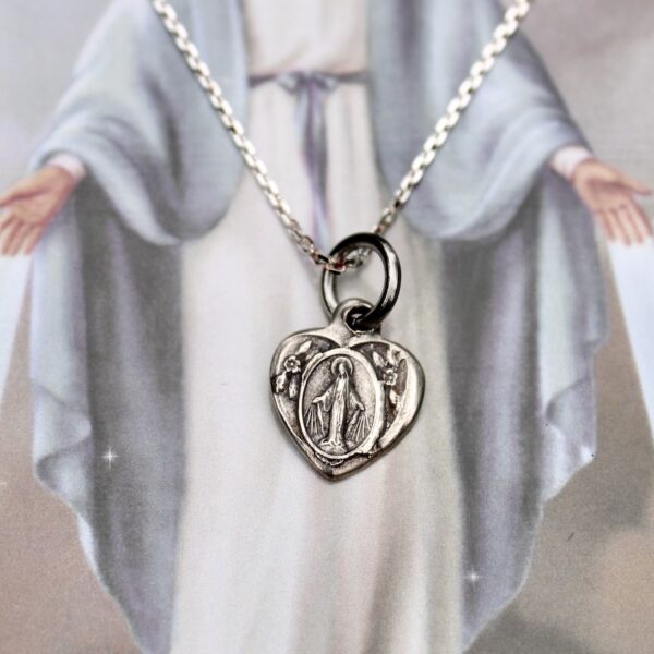 Sweet Tiny Heart Miraculous Medal Necklace