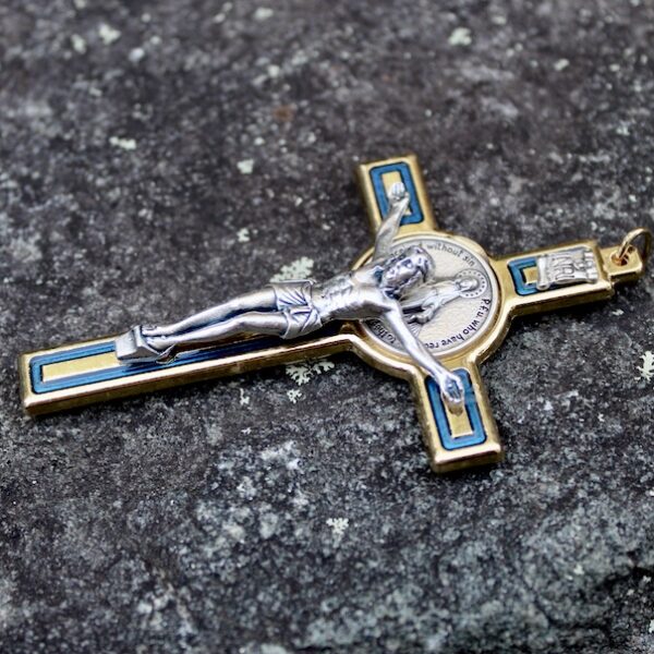 Large 3" Inch Miraculous Medal Crucifix Gold Tone