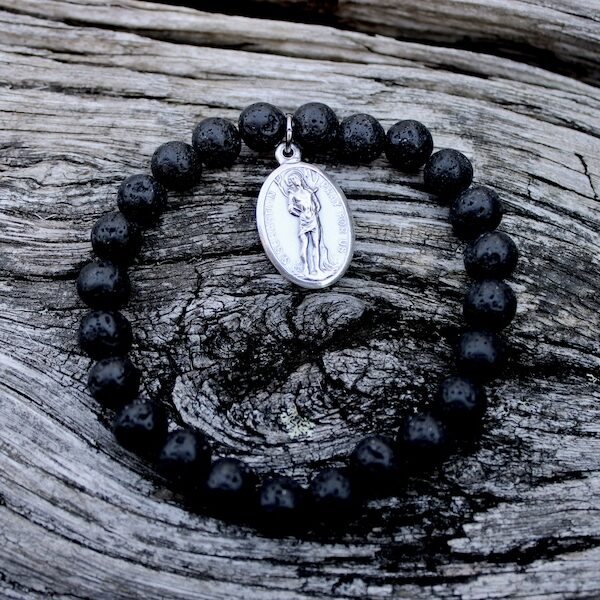 Saint Sebastian Lava Bead Bracelet for Men